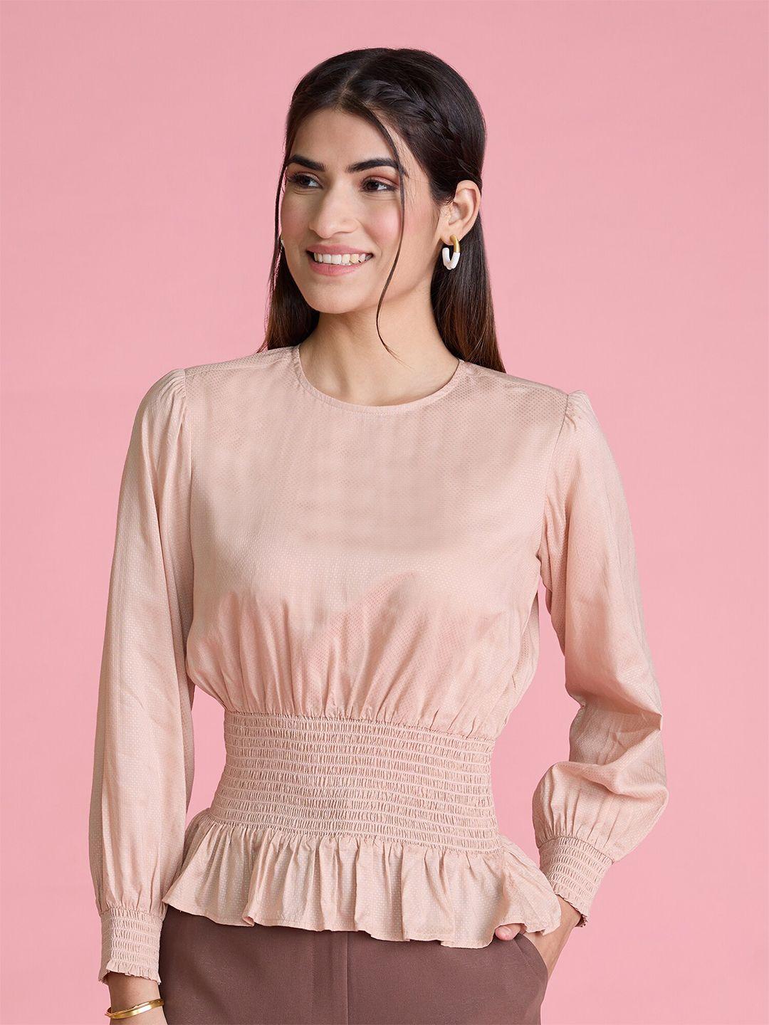 20dresses peach-coloured puff sleeves cinched waist top