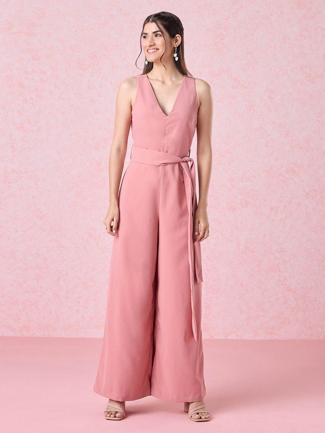 20dresses pink v-neck sleeveless basic jumpsuit