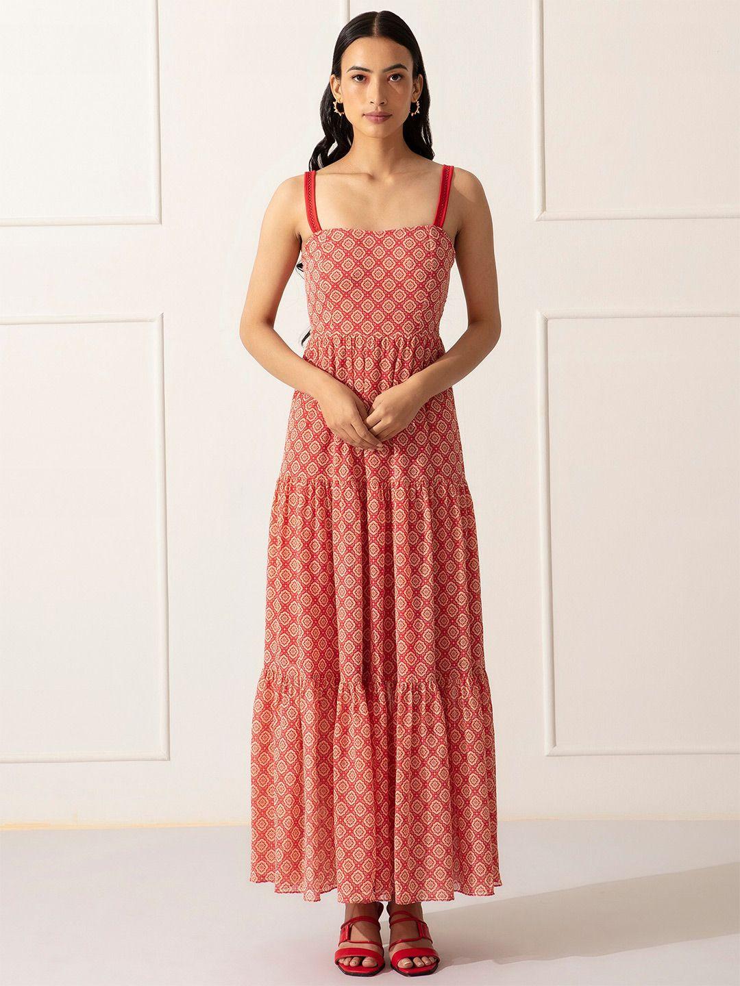 20dresses red ethnic motifs chiffon maxi dress