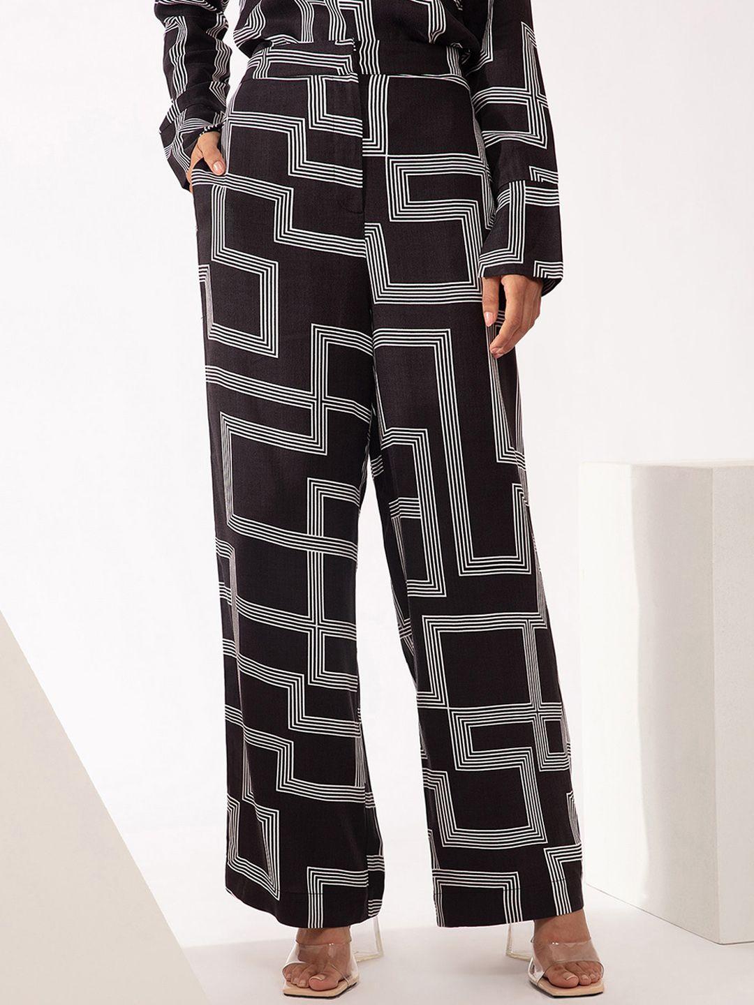 20dresses women black printed high-rise trousers