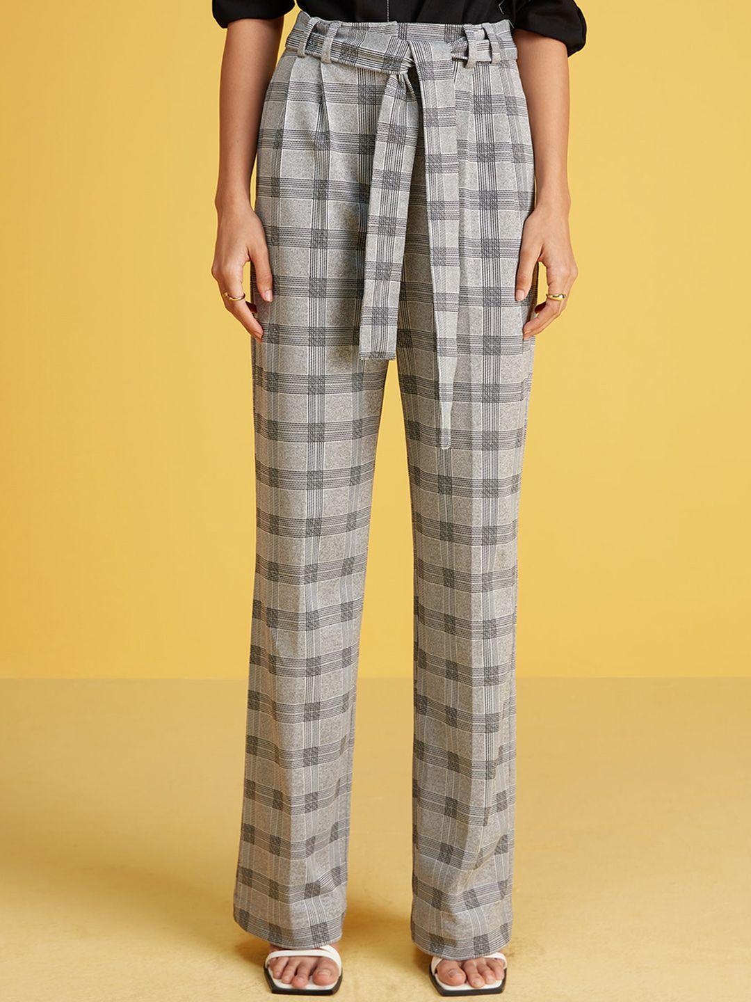 20dresses women grey and black checked high-rise trousers