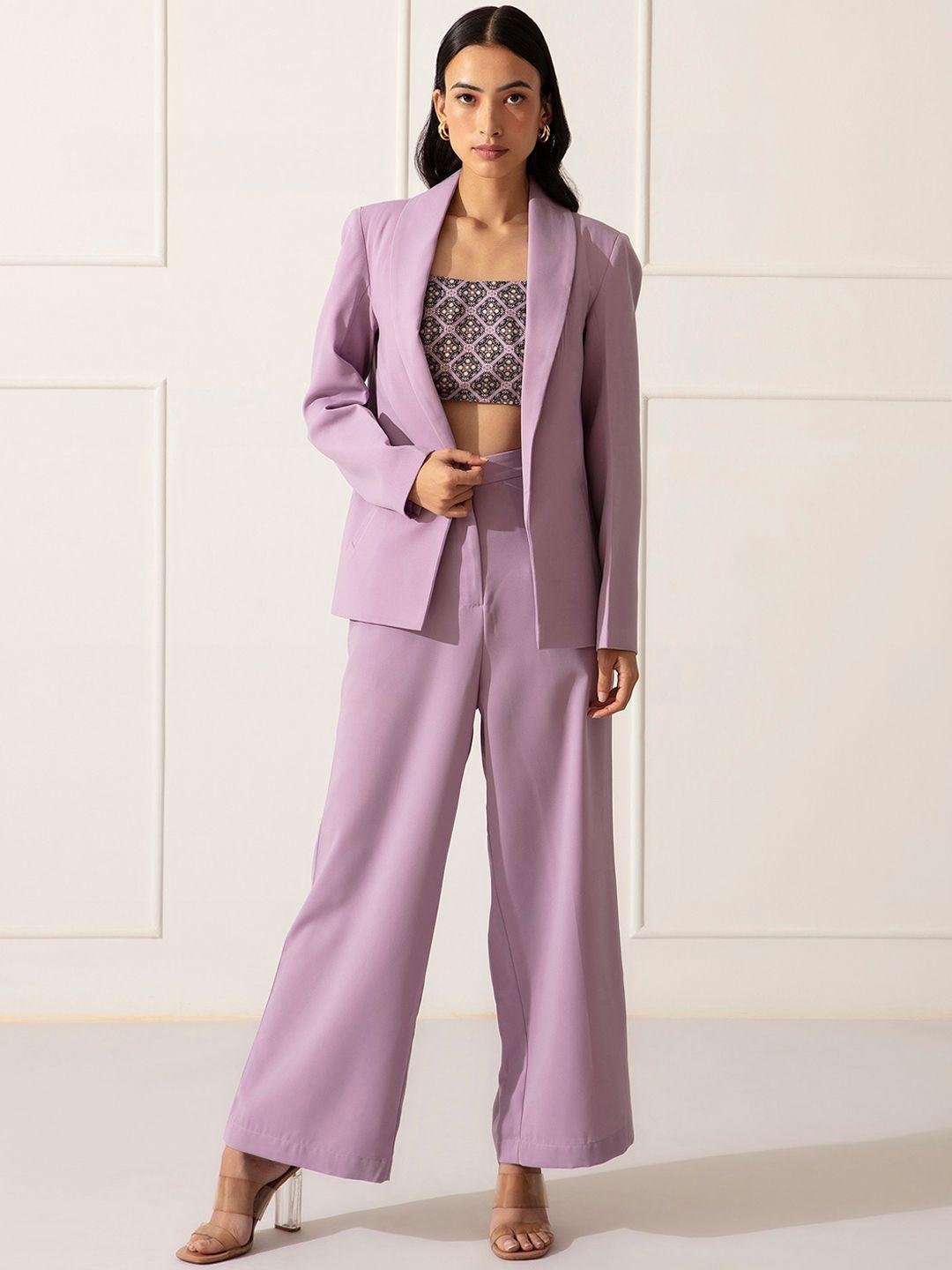 20dresses women lavender solid regular fit open front blazer