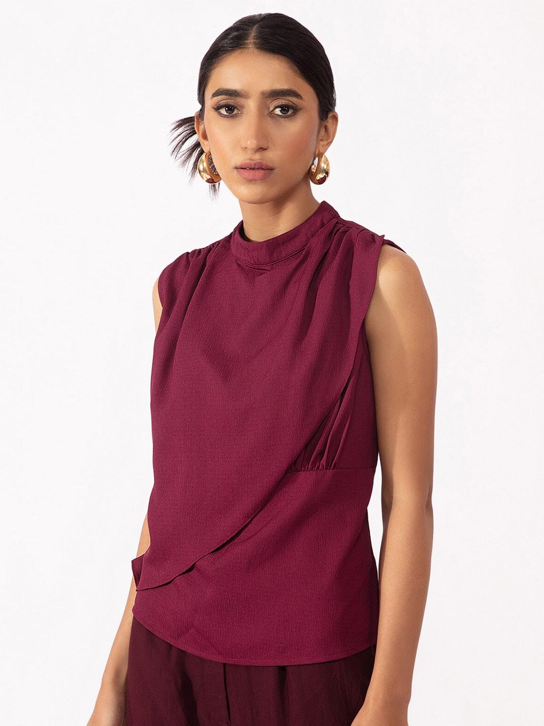 20dresses women sleeveless high neck purple top