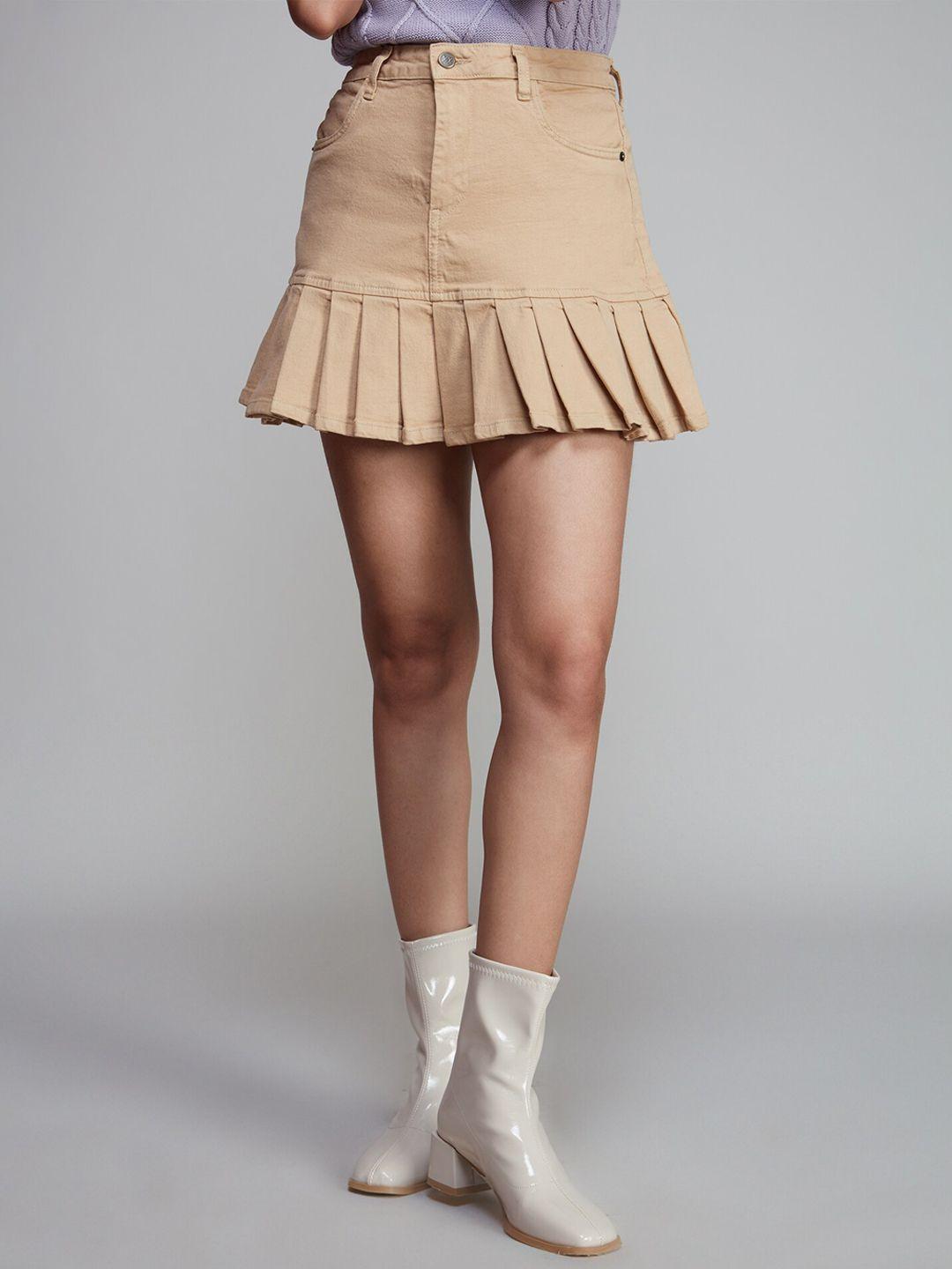 20dresses women solid a-line box pleat pure cotton mini skirt