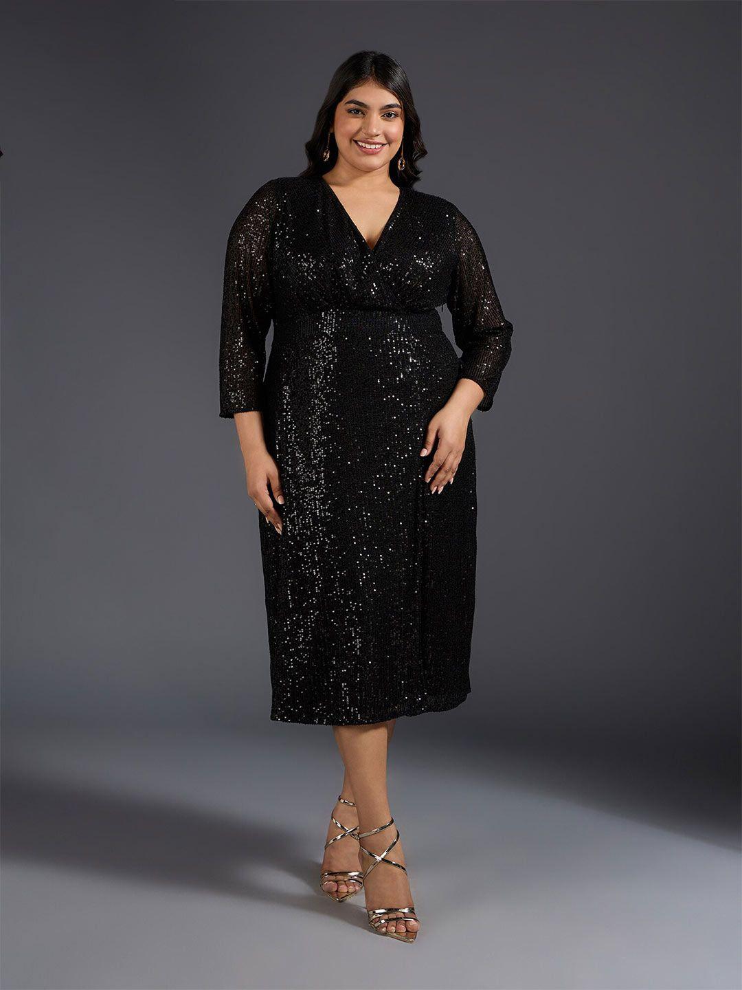 20dresses black plus size embellished a-line midi dress