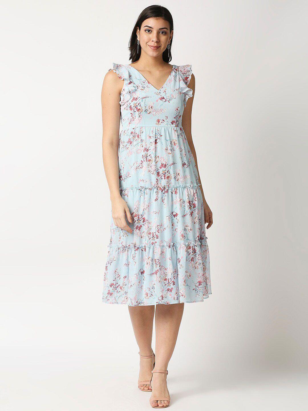 20dresses blue & pink floral chiffon midi dress