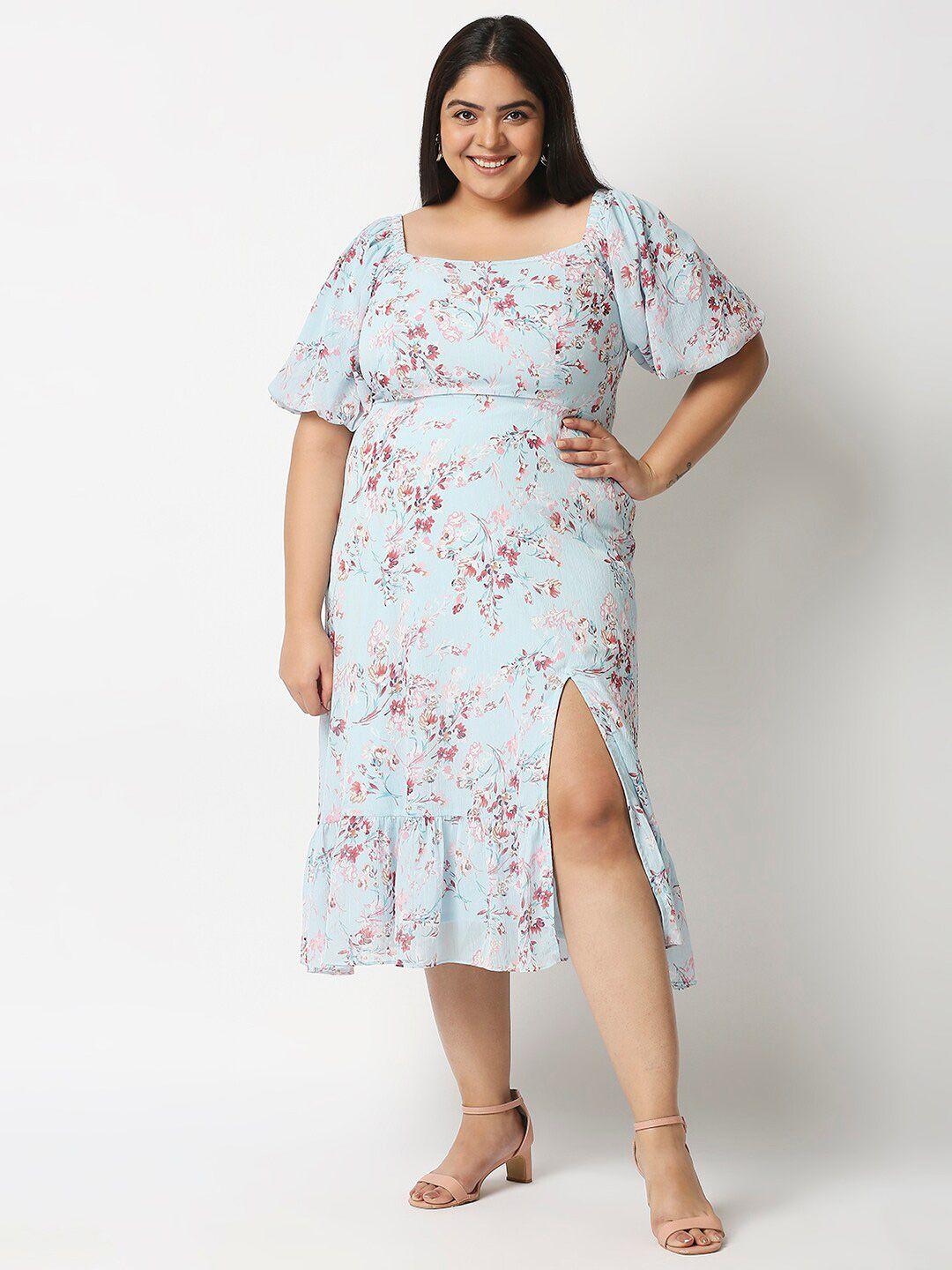 20dresses blue floral chiffon a-line midi dress