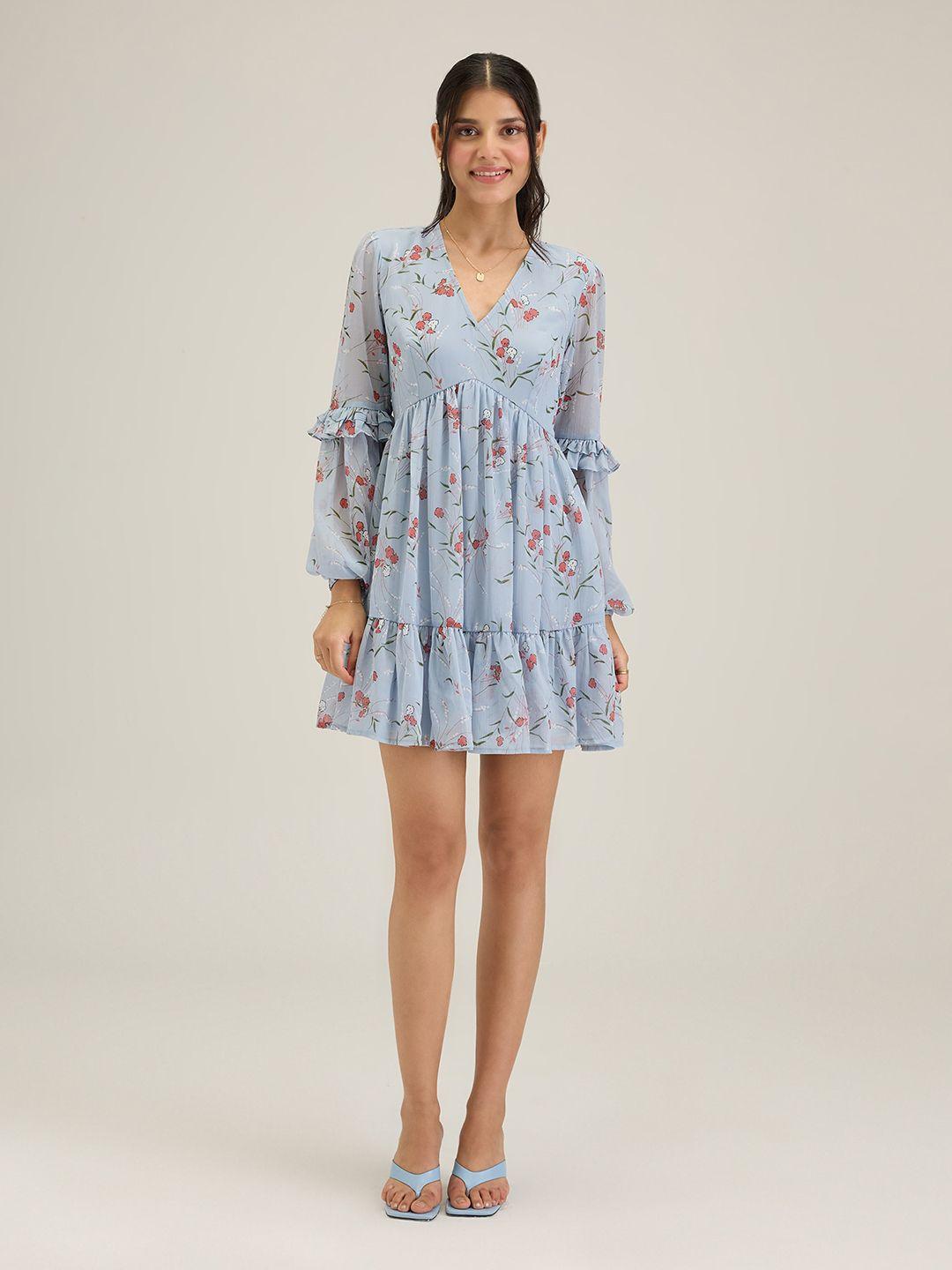 20dresses blue floral print v-neck fit & flare dress