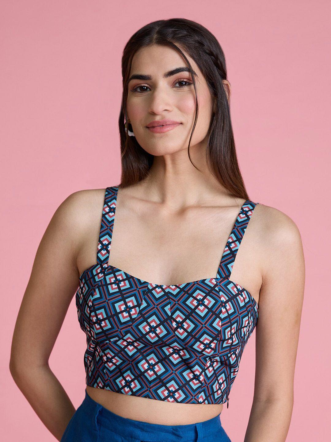 20dresses blue geometric printed bralette crop top