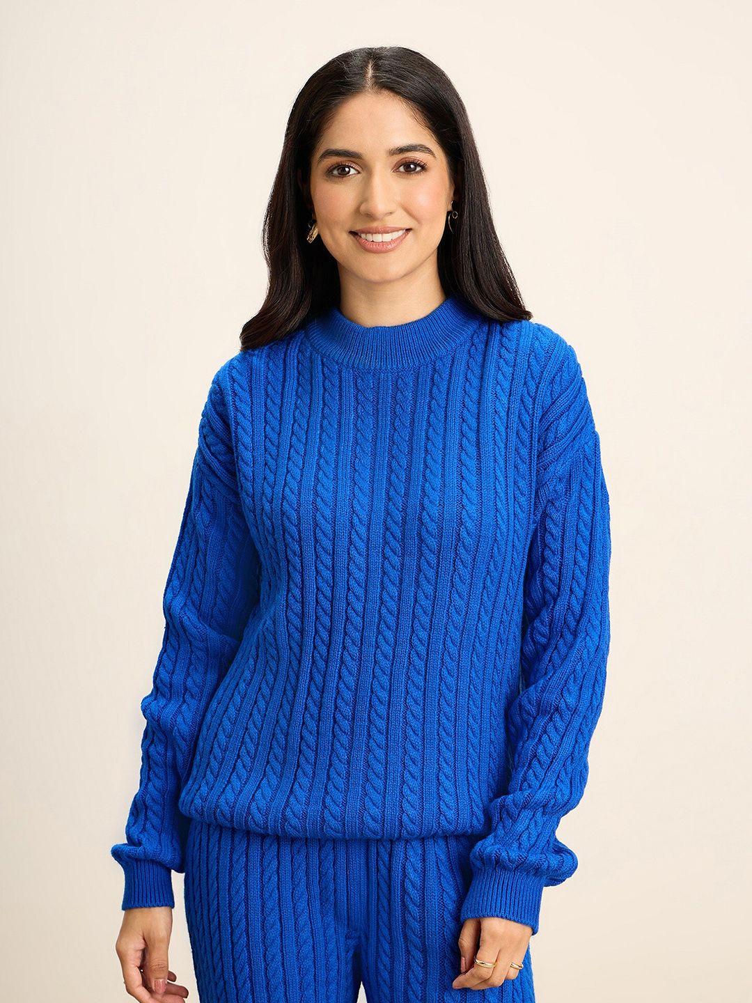 20dresses blue mock neck cable knit acrylic pullover