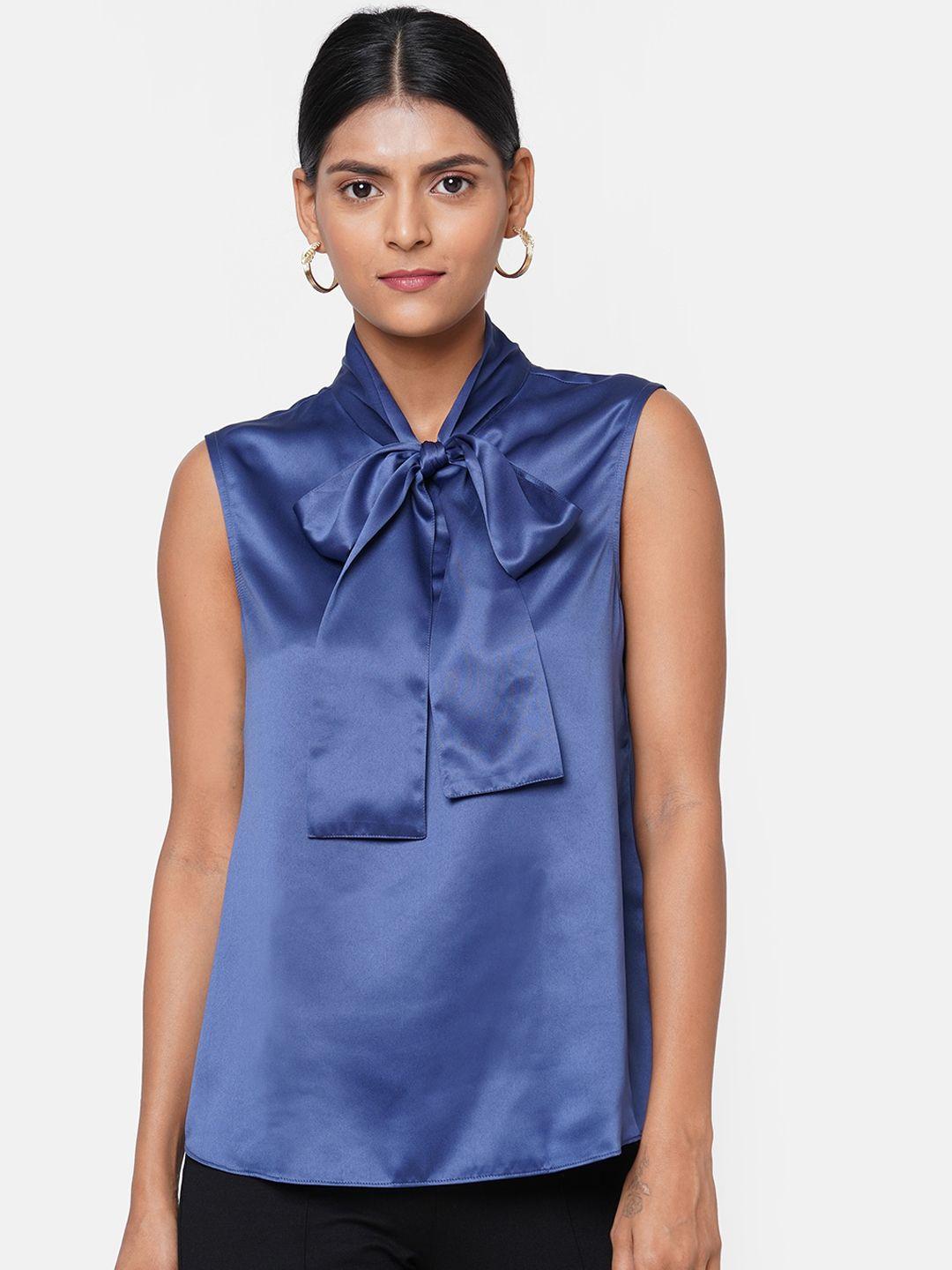 20dresses blue tie-up neck regular top