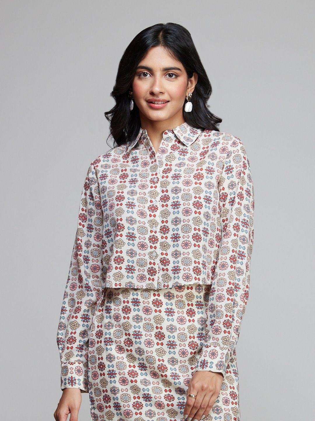 20dresses comfort floral printed satin casual shirt
