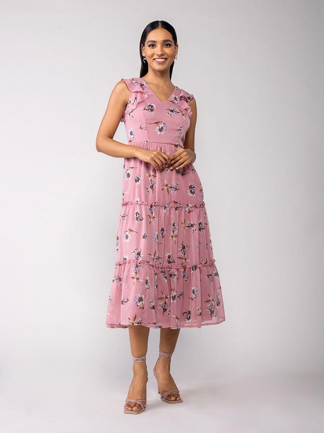 20dresses floral printed georgette a-line midi dress