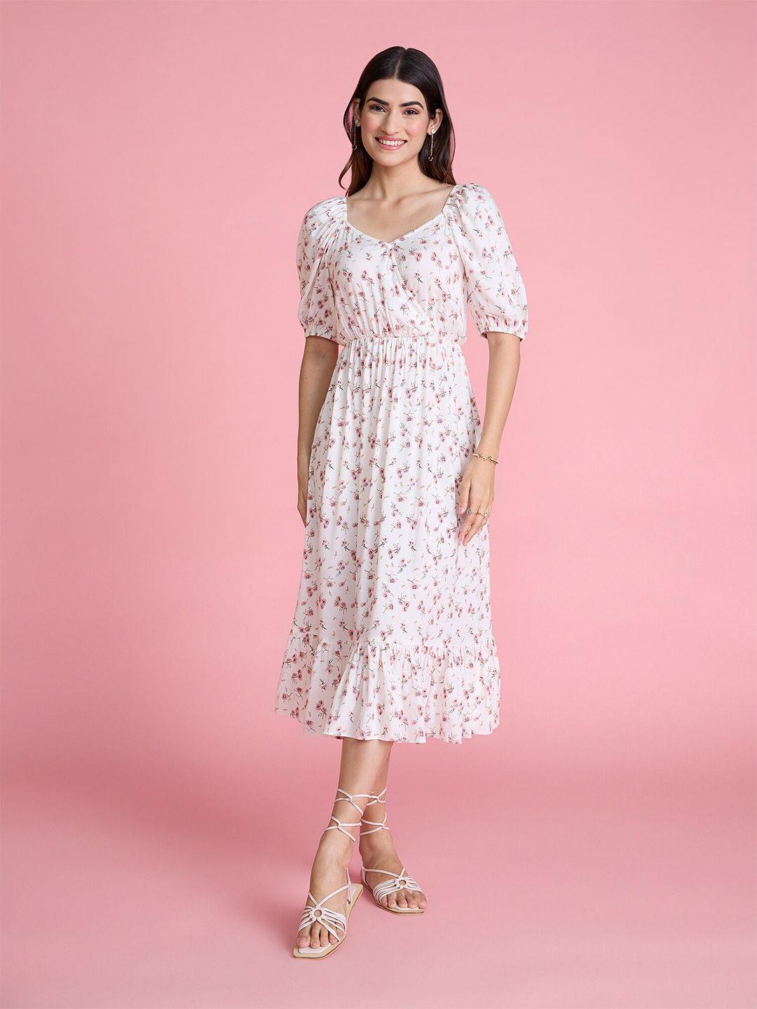 20dresses floral printed puff sleeves pure cotton fit & flare midi dress