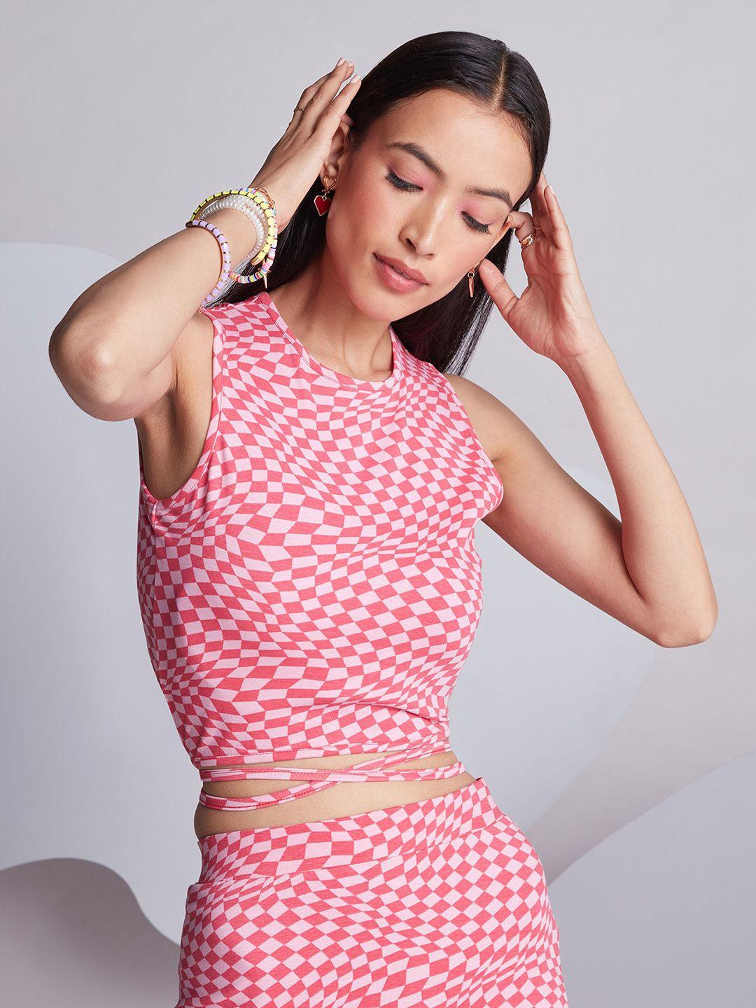 20dresses geometric printed tie up crop top