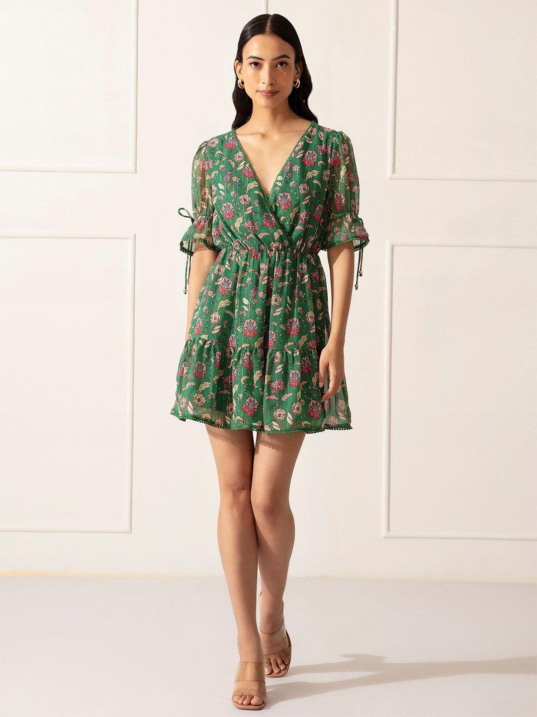 20dresses green floral chiffon dress