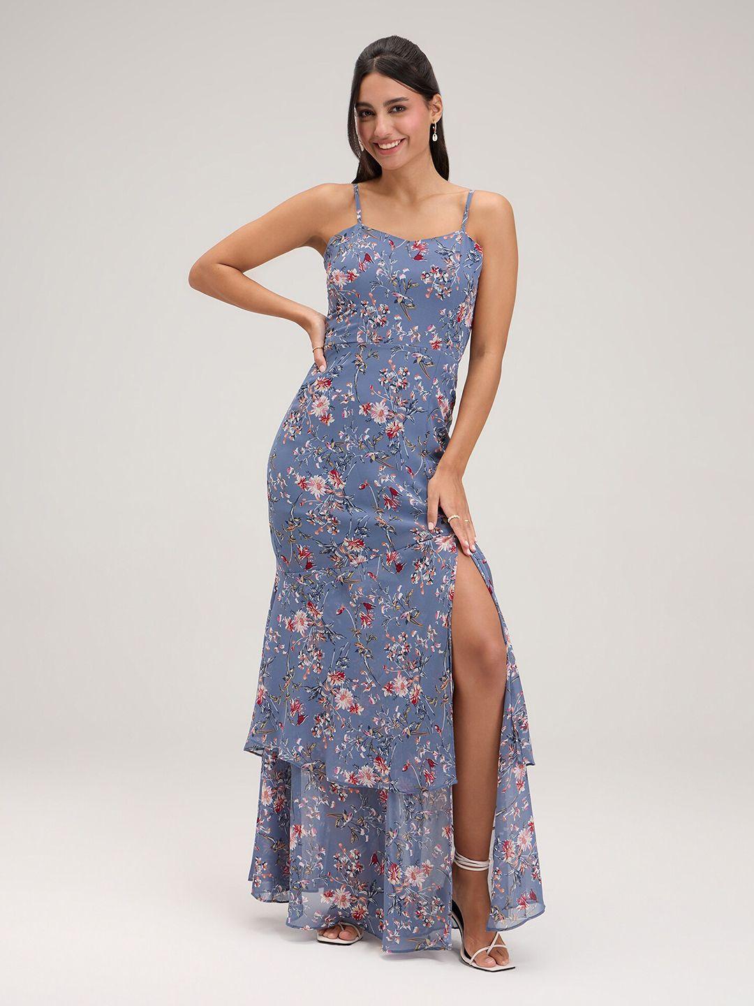 20dresses grey floral printed shoulder straps maxi dress