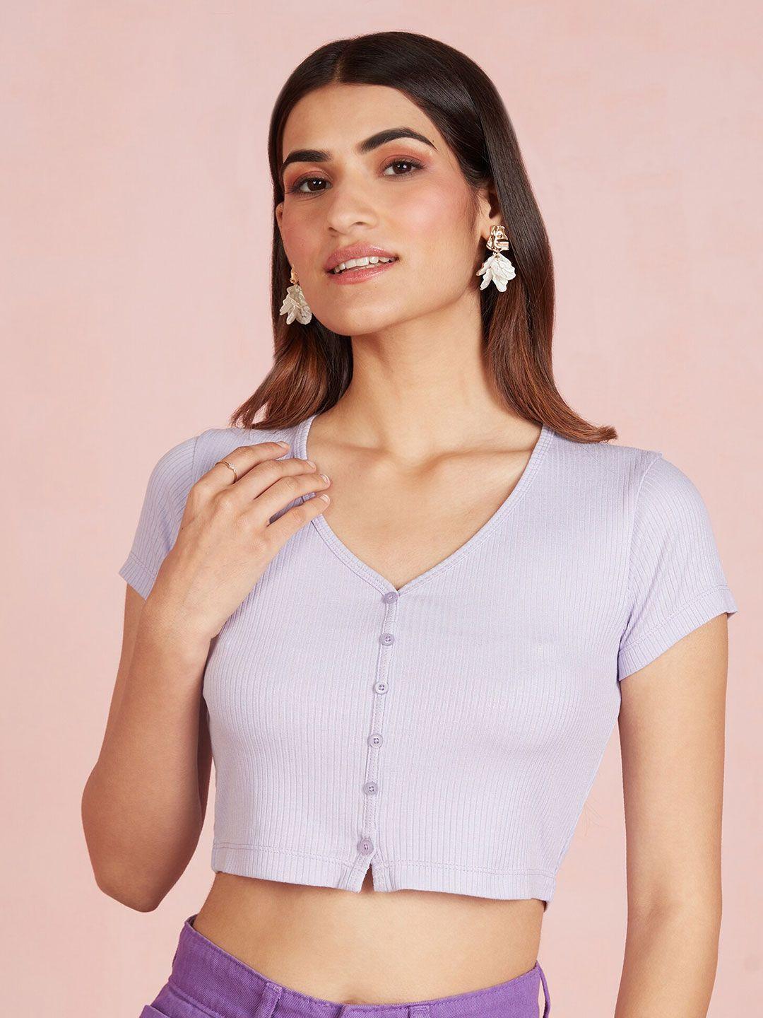 20dresses lavender v-neck short sleeves ribbed crop top