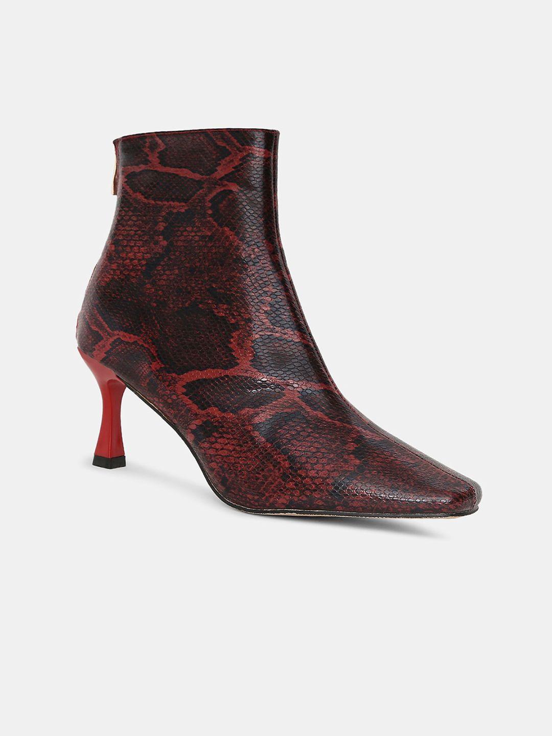 20dresses maroon & black textured pu party high-top heeled boots