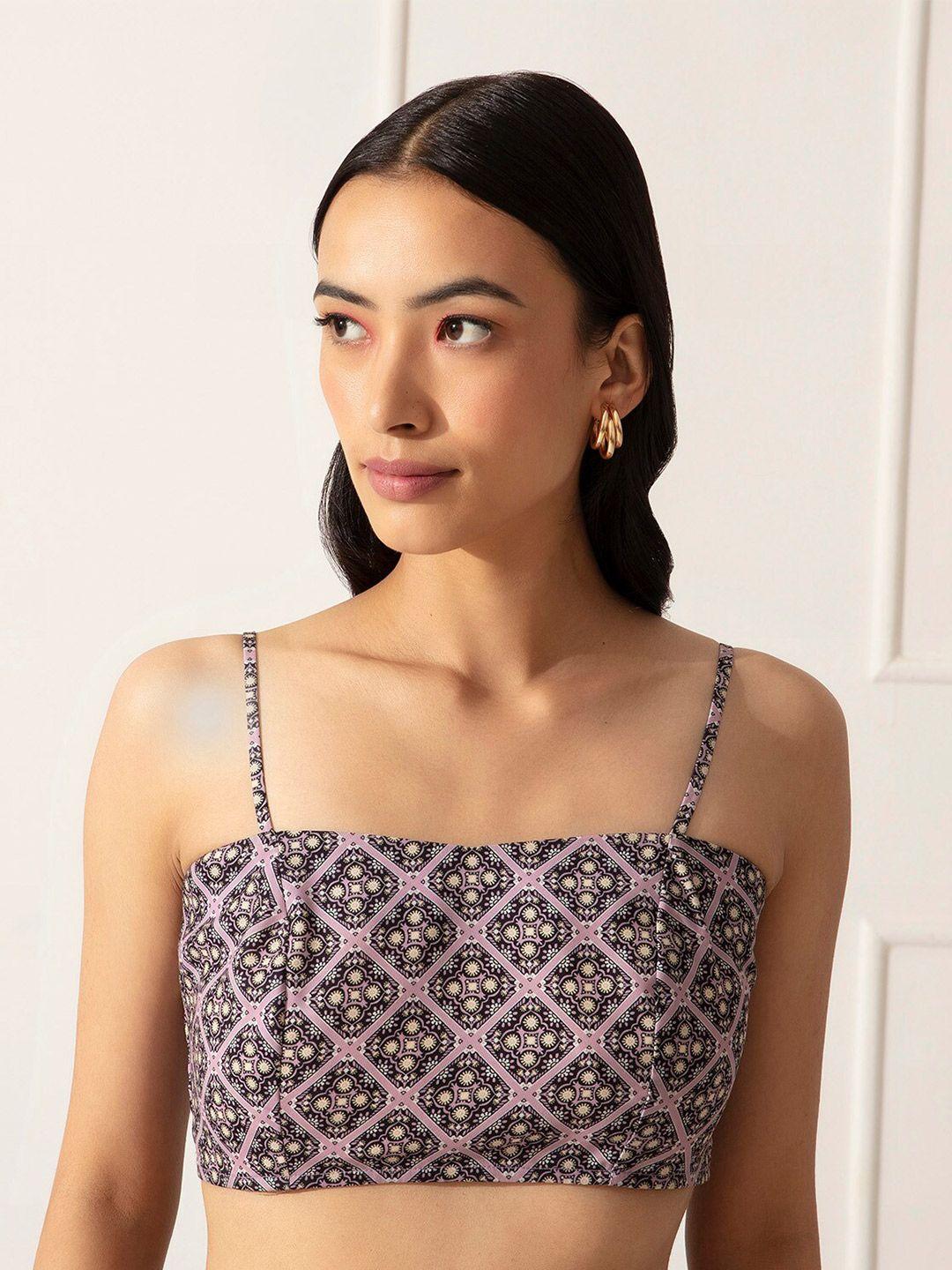 20dresses mauve and purple ethnic print crepe bralette crop top