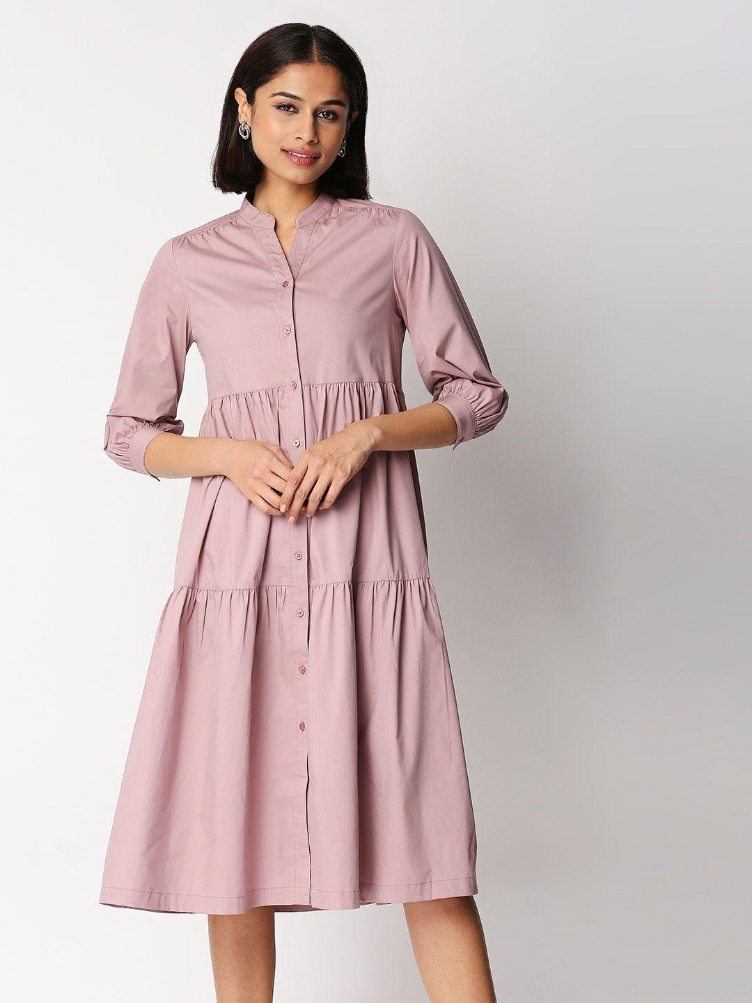 20dresses mauve cotton tiered shirt midi dress