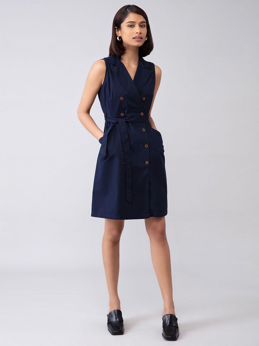 20dresses navy blue formal shirt dress