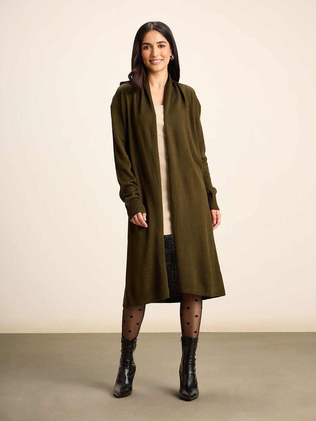 20dresses olive green open front longline acrylic cardigan