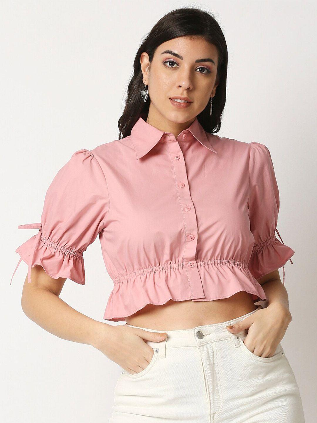 20dresses pink monochrome shirt style crop top