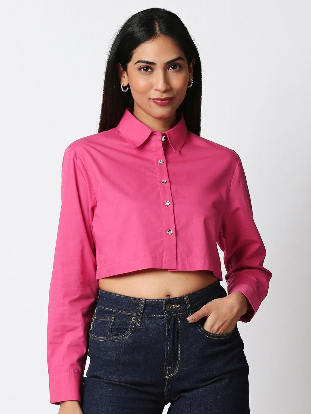 20dresses pink shirt style crop top