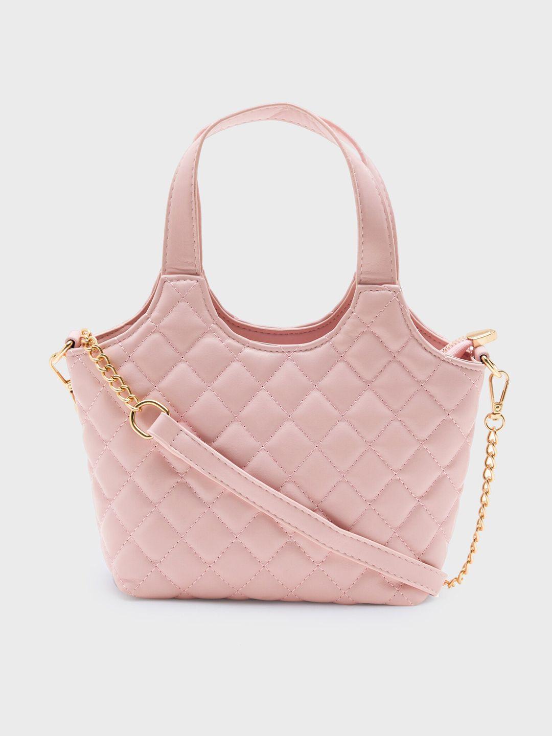 20dresses pink textured oversized structured handheld bag with quilted