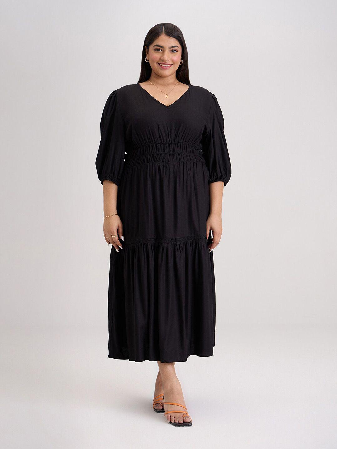 20dresses plus size black v-neck smocked fit & flare tiered maxi dress