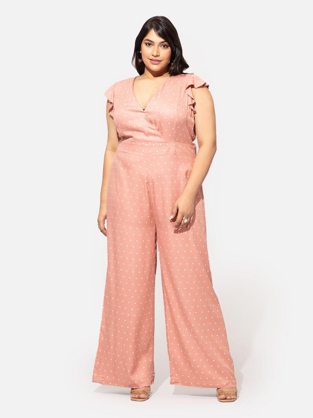 20dresses plus size coral & white printed basic jumpsuit