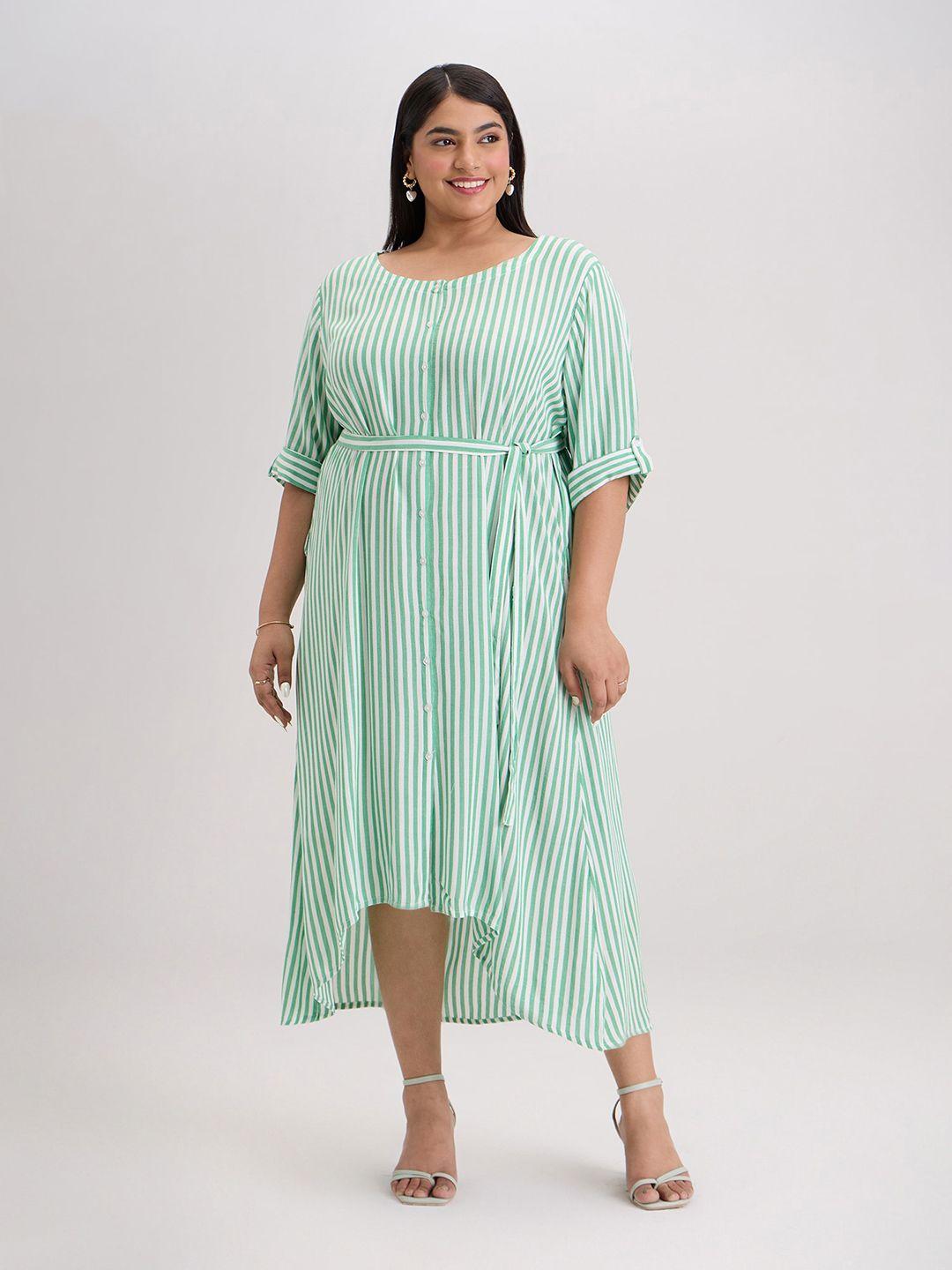 20dresses plus size green striped a-line midi dress