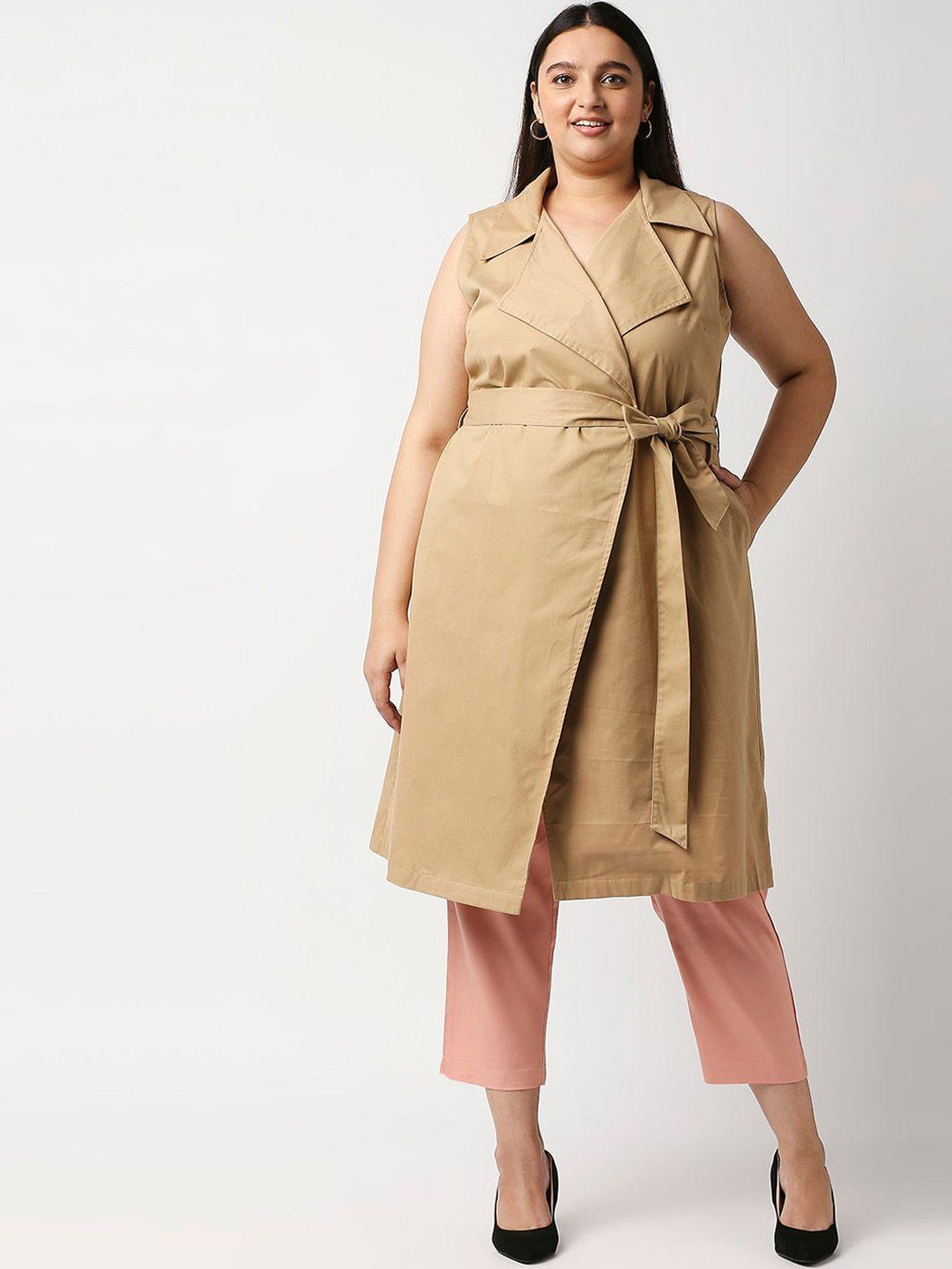 20dresses plus size solid knee-length overcoat with belt