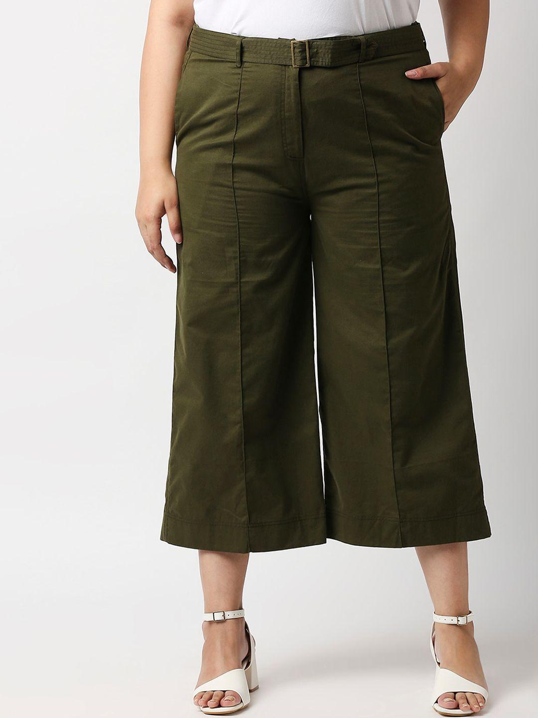 20dresses plus size women green relaxed straight fit laffer twill culottes trousers