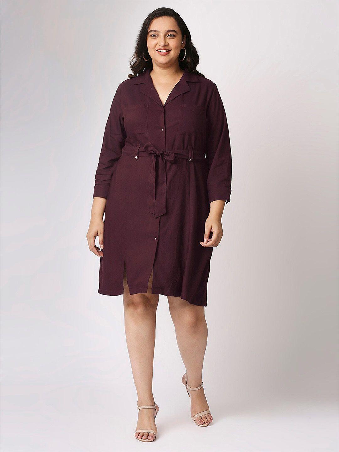 20dresses plus size women maroon solid shirt dress