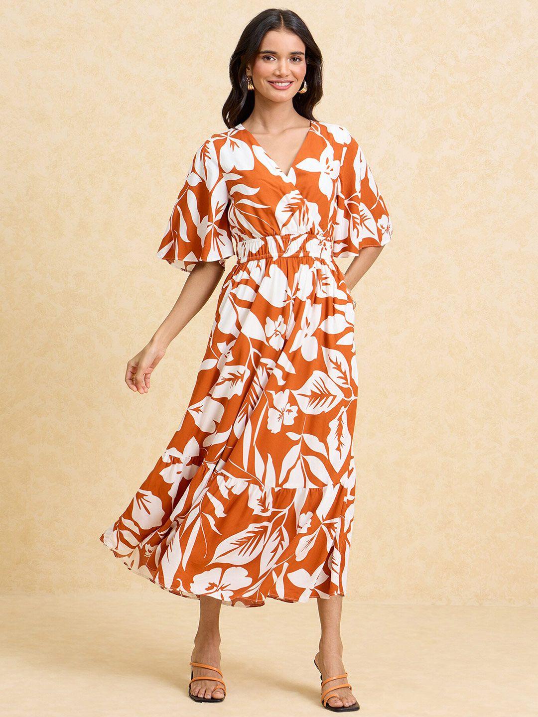 20dresses print flared sleeve maxi dress