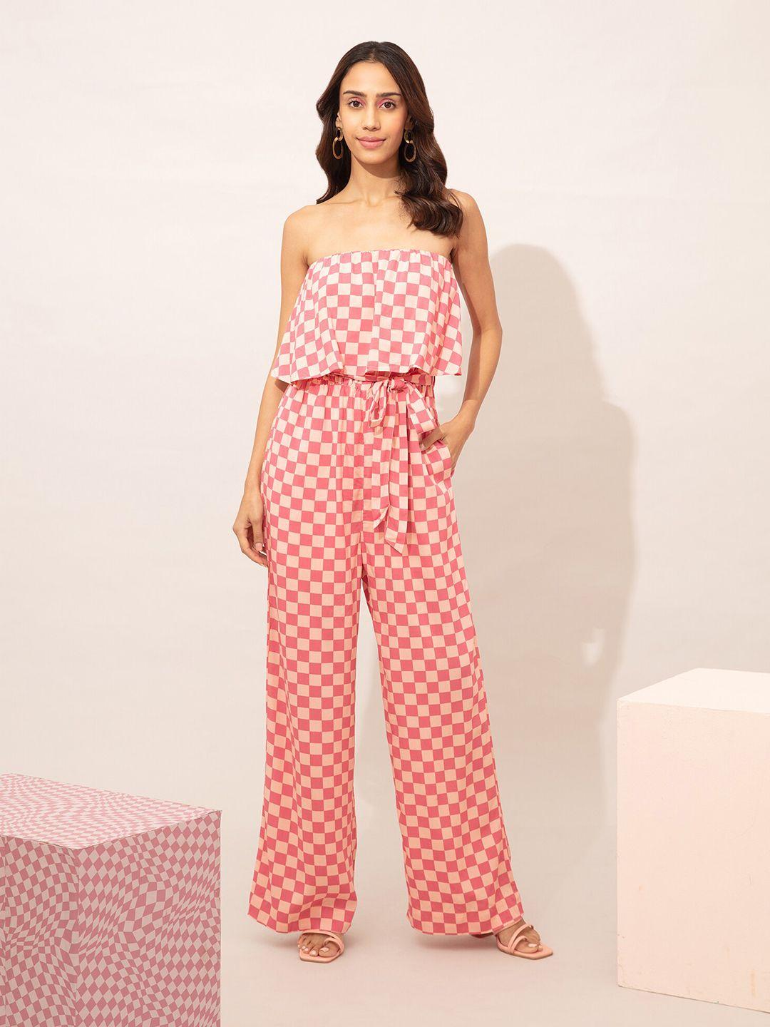 20dresses printed strapless checked basic jumpsuit