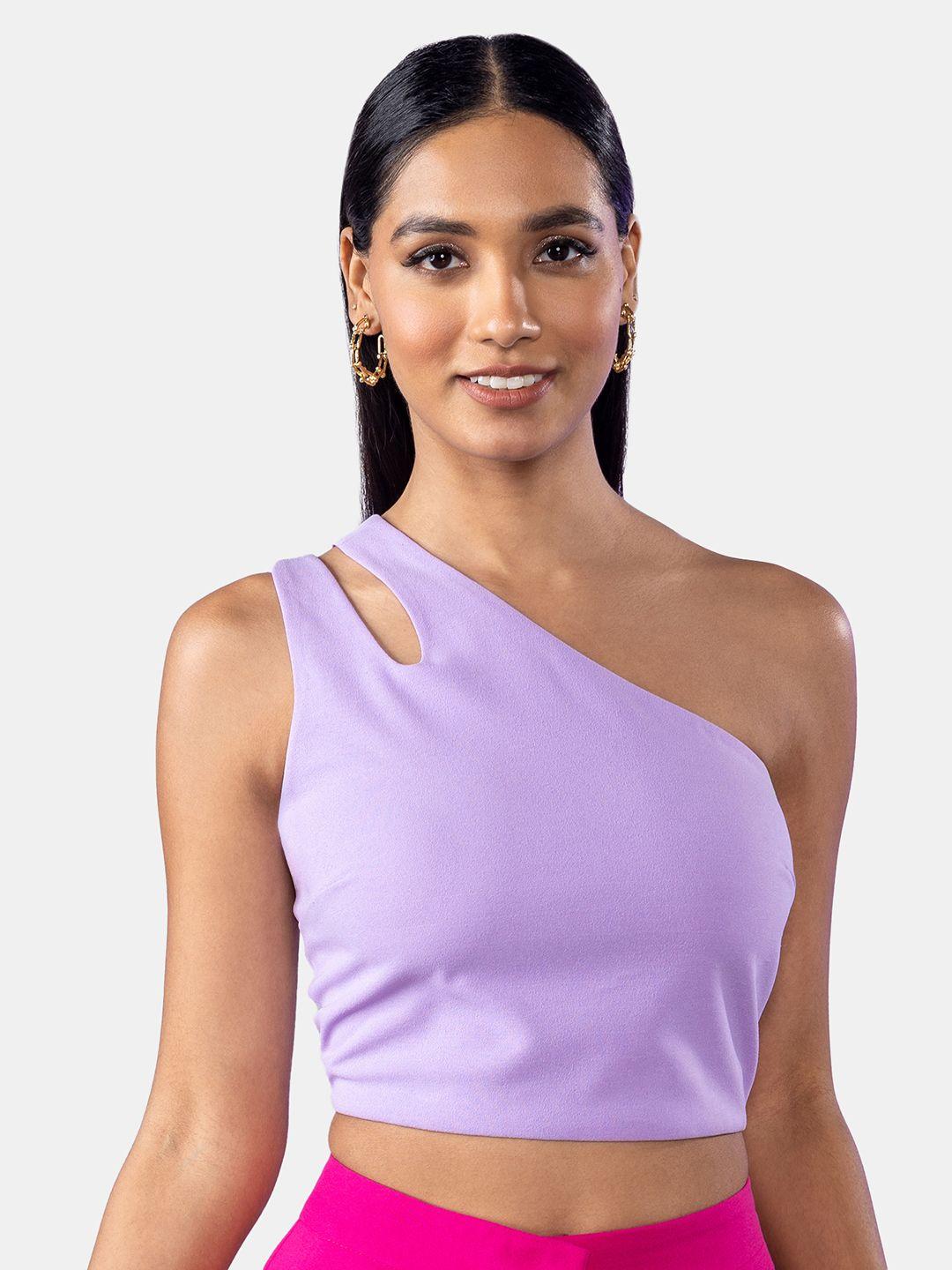 20dresses purple one shoulder cut-outs fitted crop top