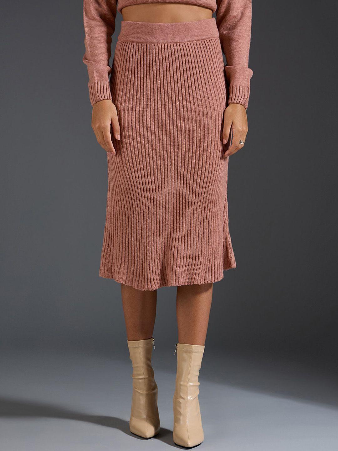 20dresses taupe ribbed knee-length sweater a-line skirt