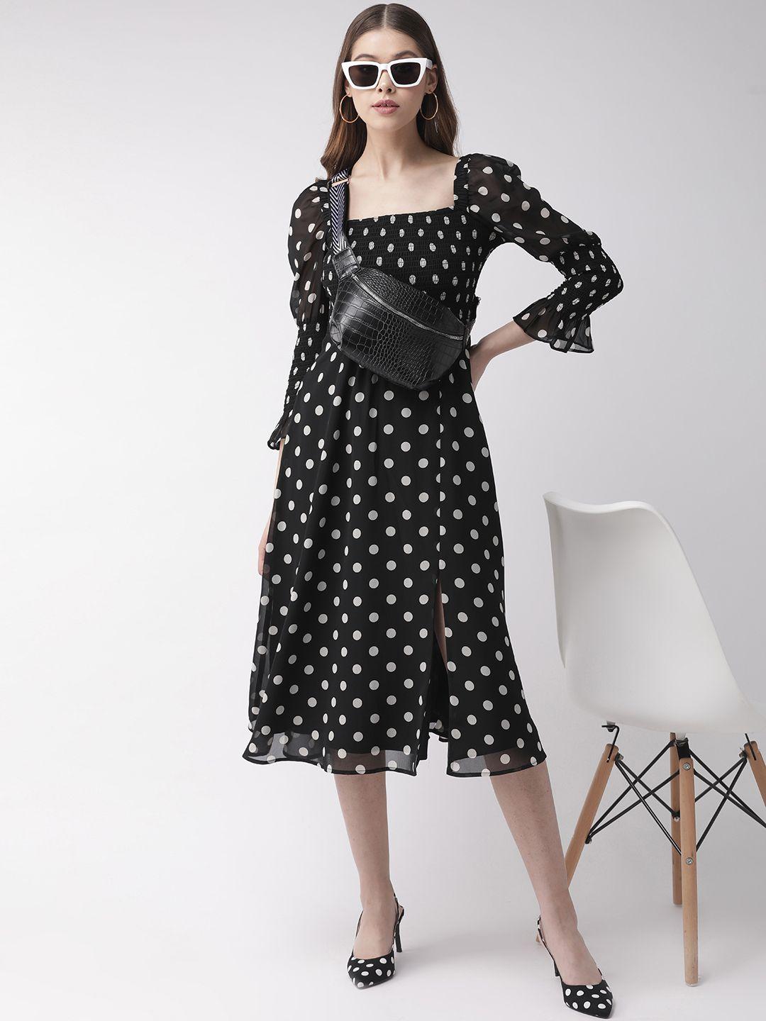 20dresses women black & white polka print fit and flare dress