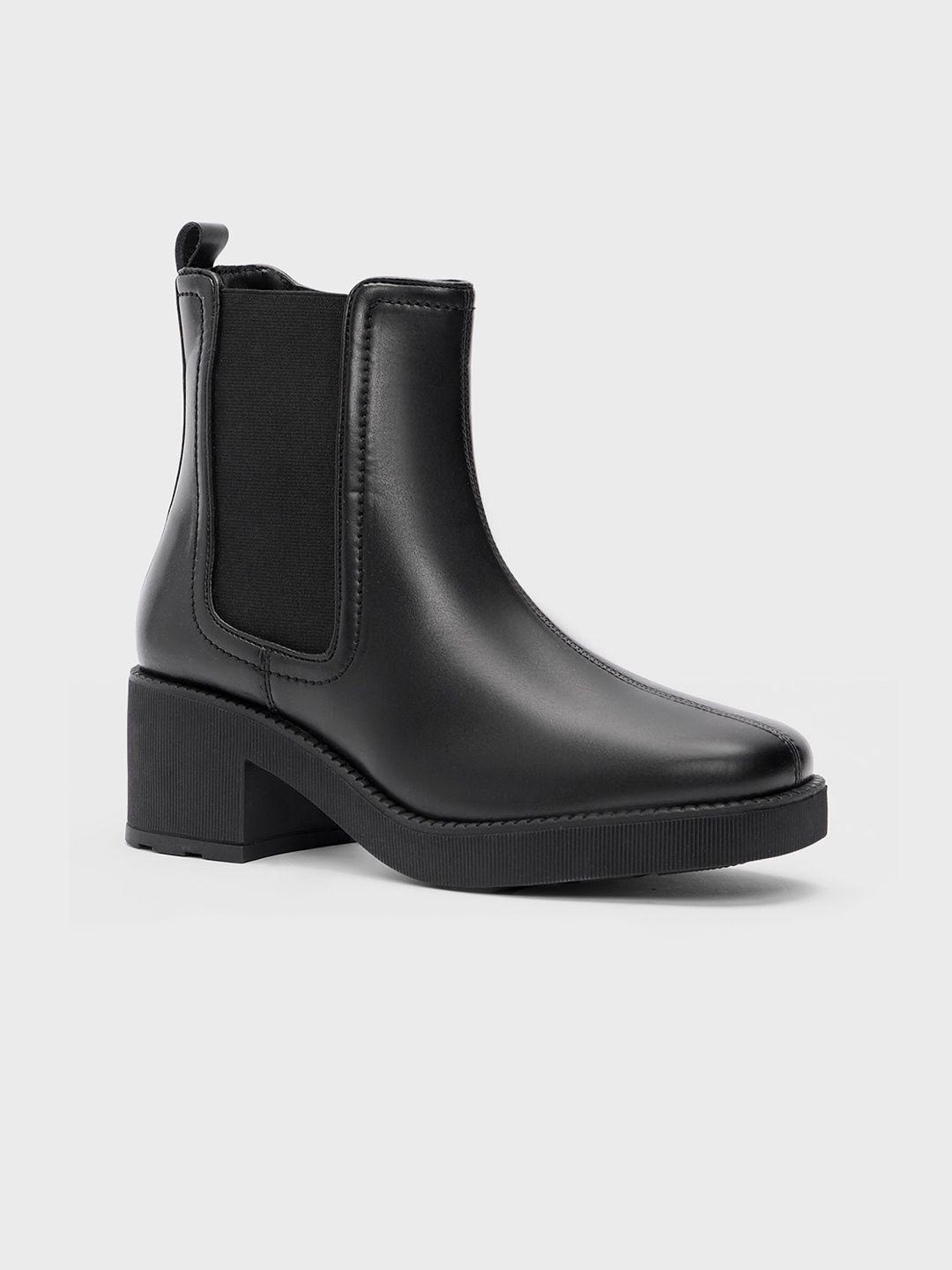 20dresses women black block heeled mid-top chelsea boots