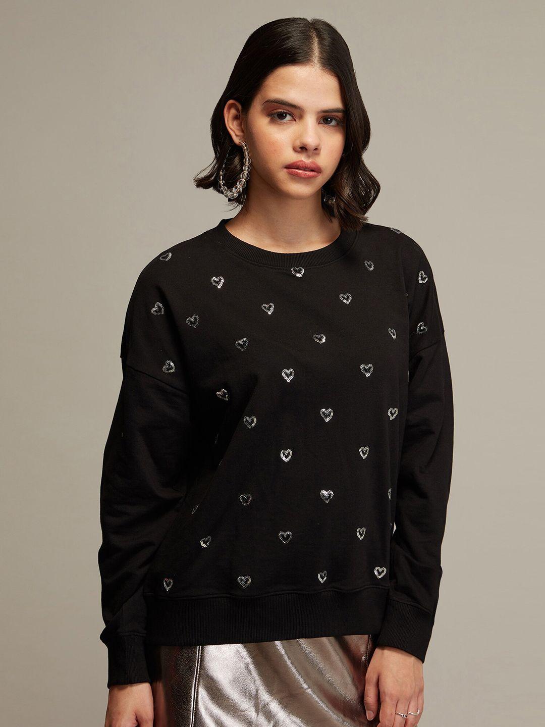 20dresses women black cotton  embroidered sweatshirt