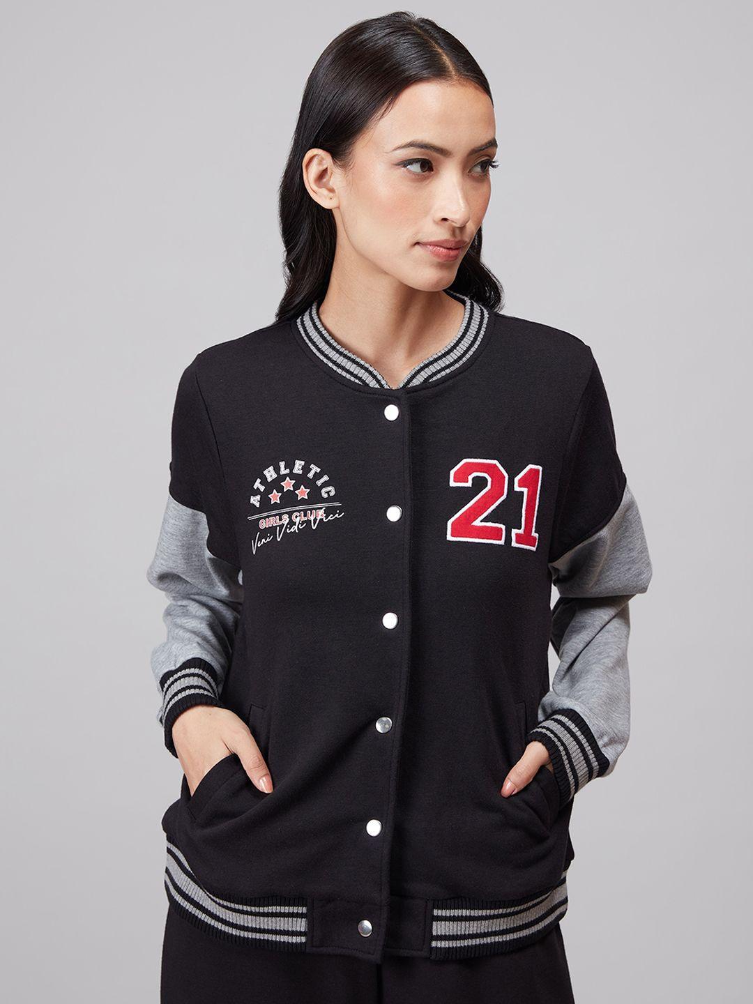 20dresses women black crop varsity jacket with patchwork