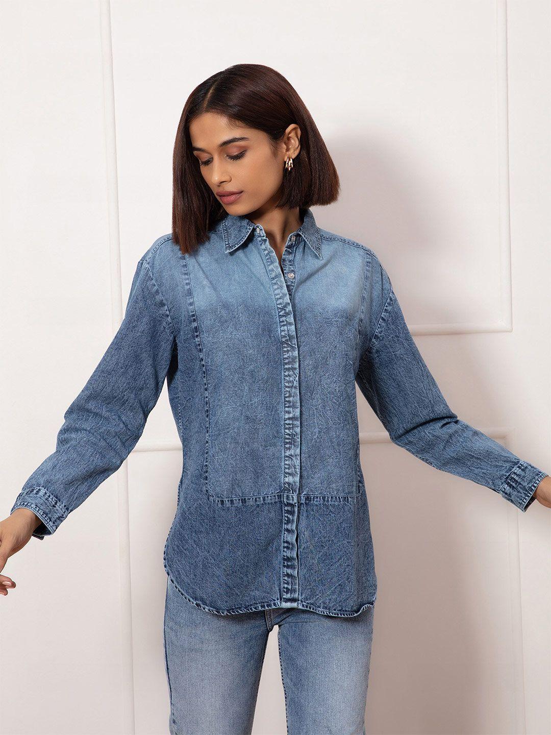 20dresses women blue comfort faded denim shirt