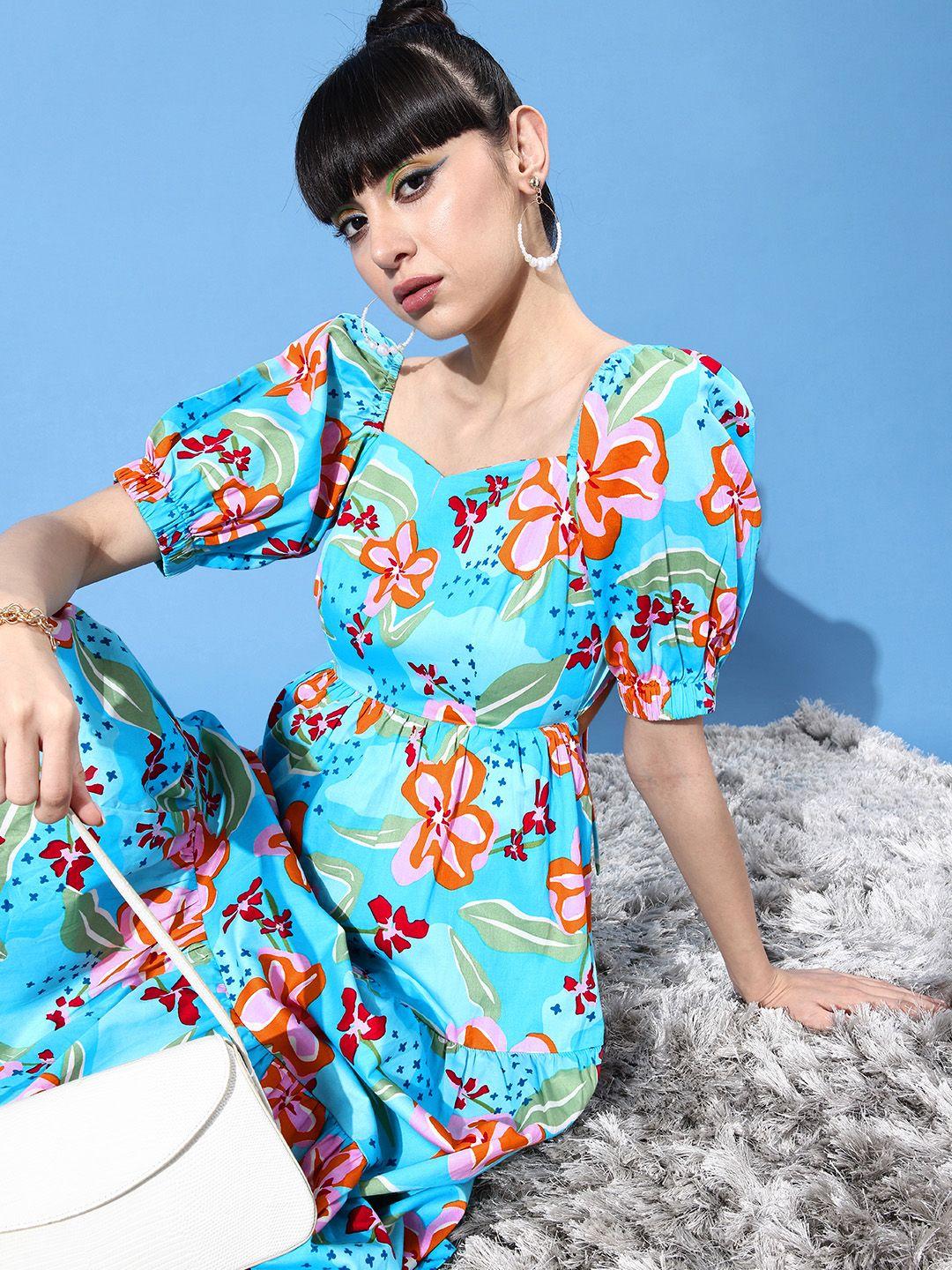 20dresses women blue floral volume play dress