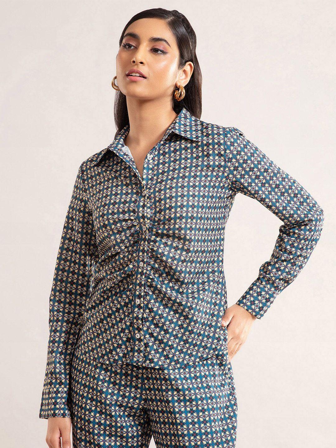 20dresses women blue printed casual shirt