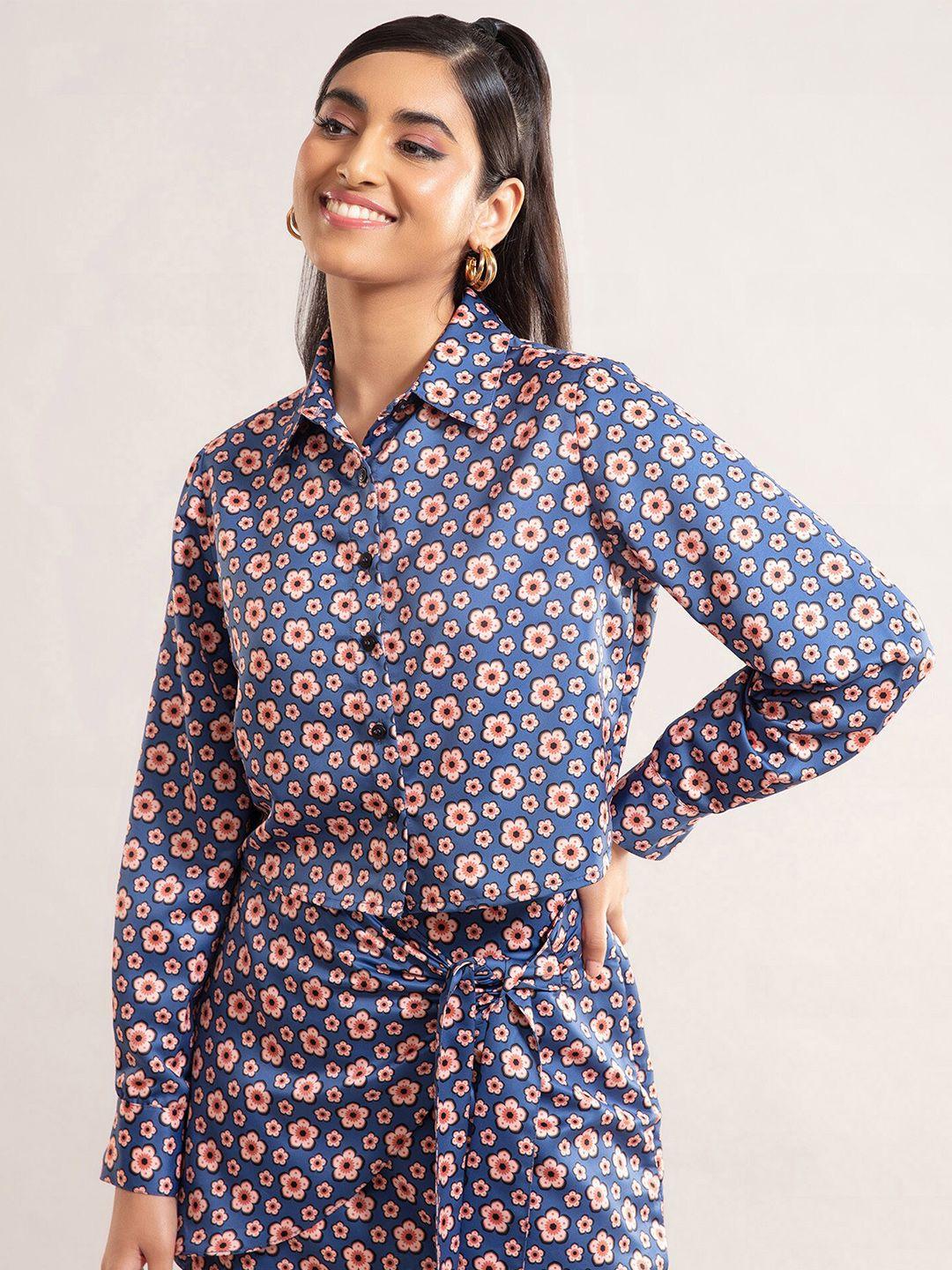 20dresses women blue regular fit floral printed casual shirt