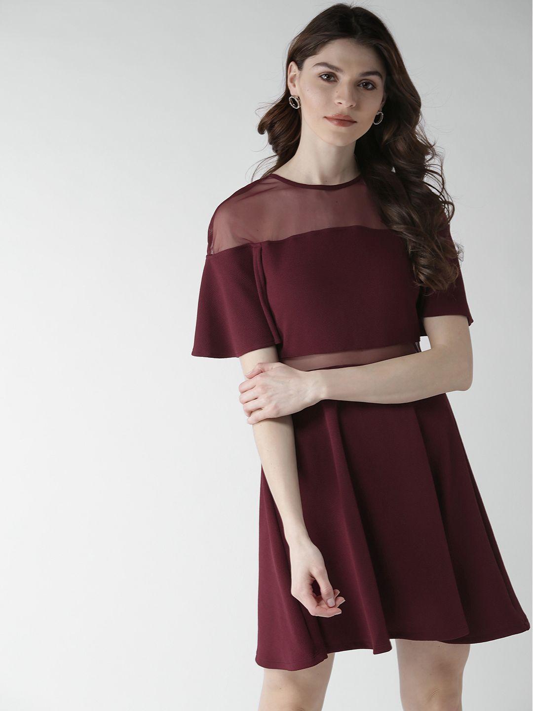 20dresses women burgundy layered semi-sheer fit & flare dress