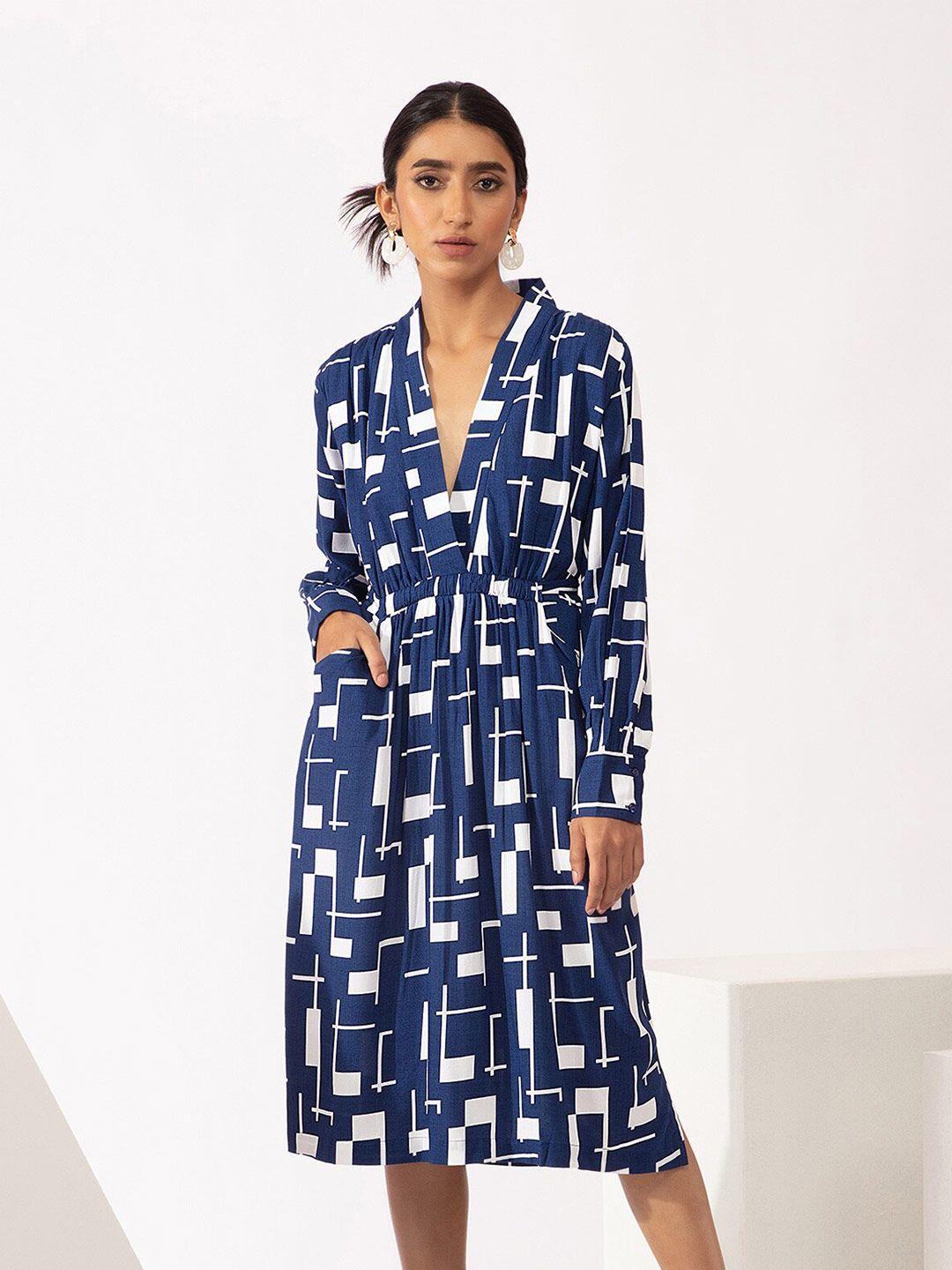 20dresses women geometric printed blue & white dress